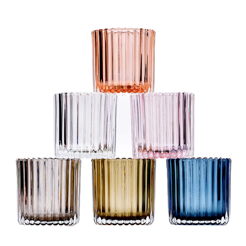 12oz amber glass candle holder stripe glass vessels supplier