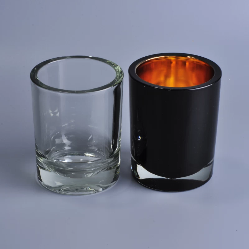 Unique thick wall black spray color votive glass candle holder