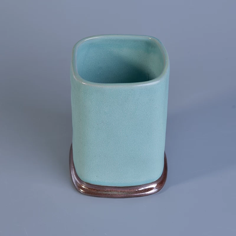 Soy wax metal bottom blue glazing ceramic candle jar 