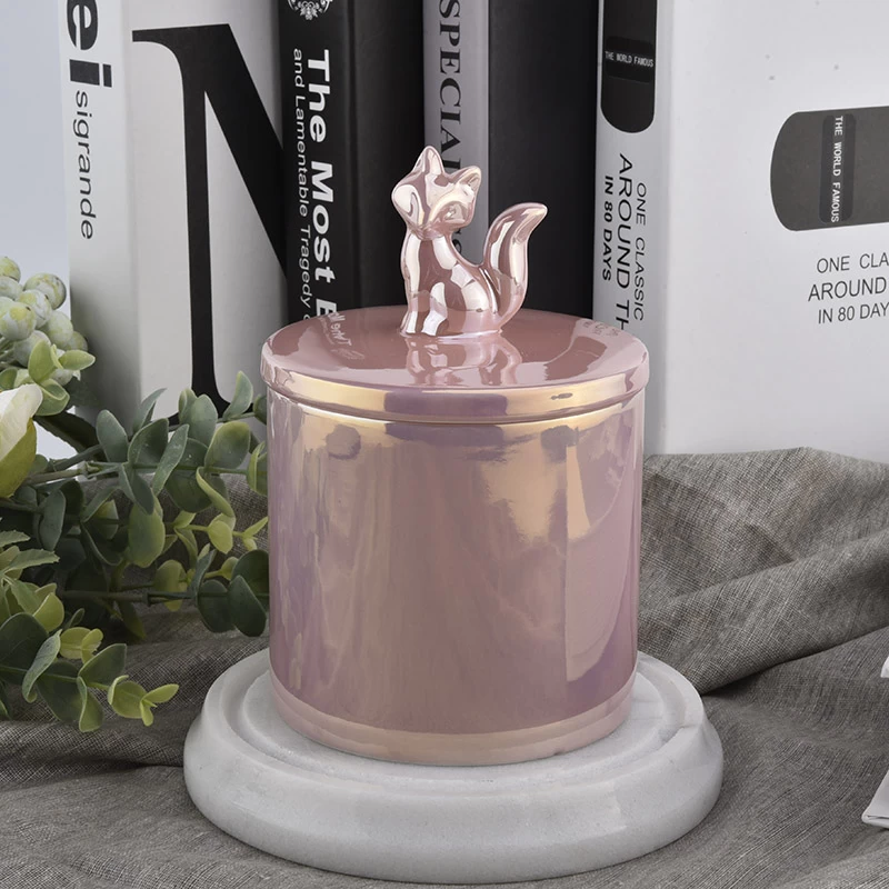 pink ceramic candle holders with fox lid