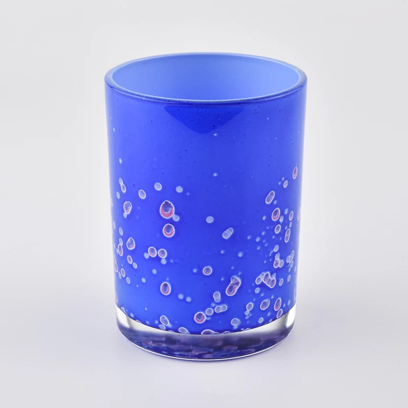 blue glass candle holder with dots