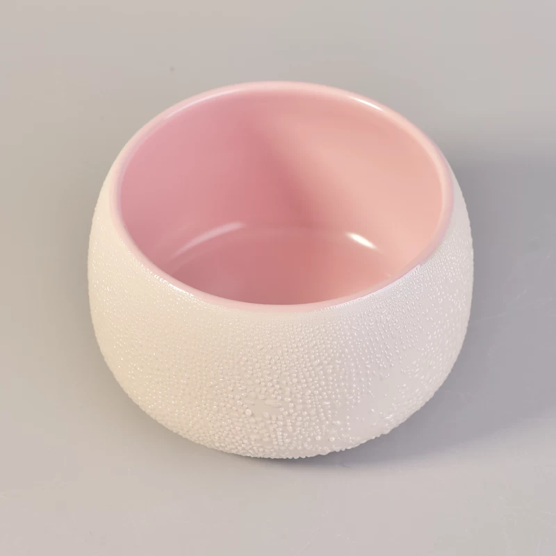 Iridescent glazed round ceramic candle holders