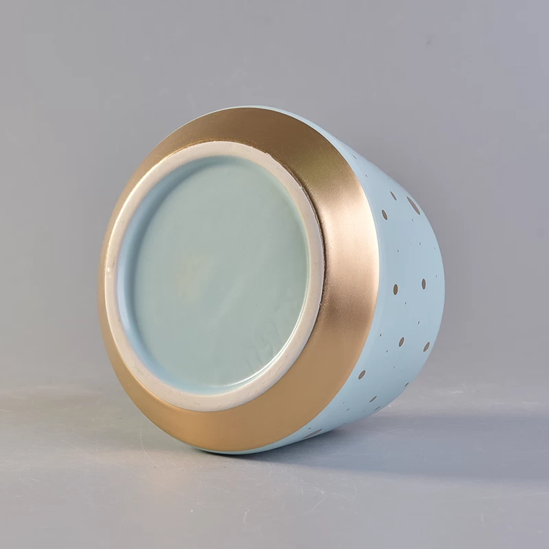 Novel design blue ceramic candle holder with gold painted