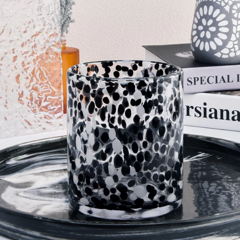 Wholesale glass candle jars black spots design glass vessels