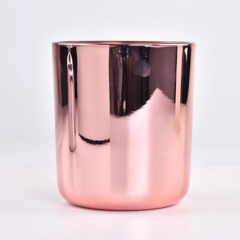 14oz filled rose golden glass candle holder with round bottom