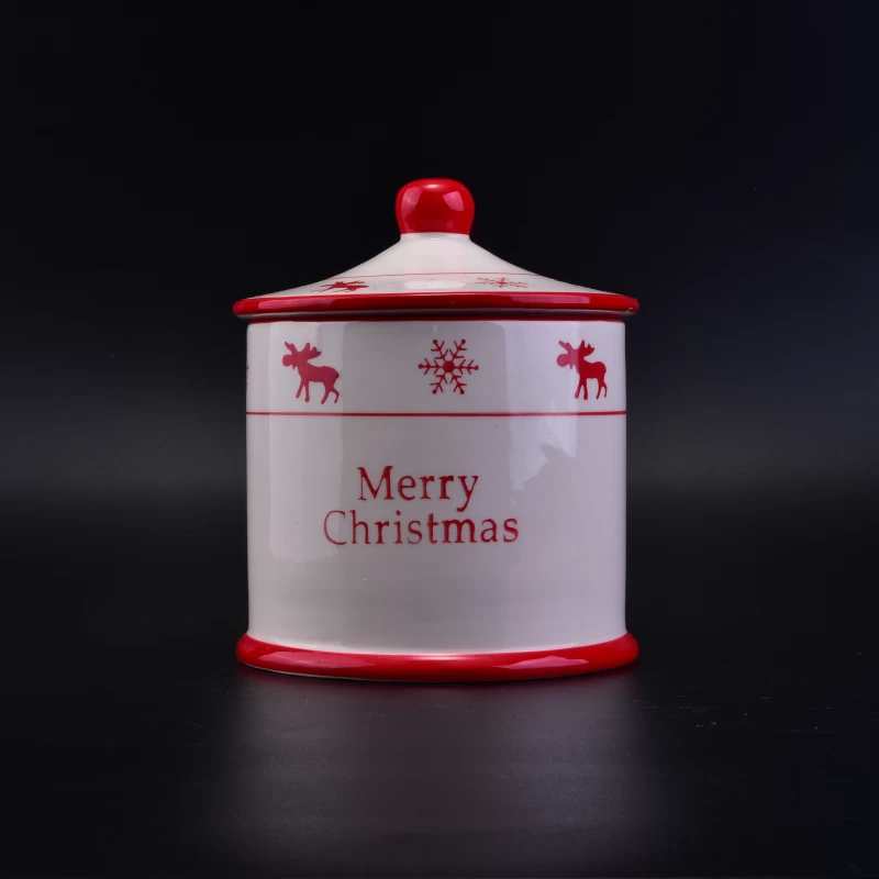 Christmas Holiday ceramic big candle holder with lid