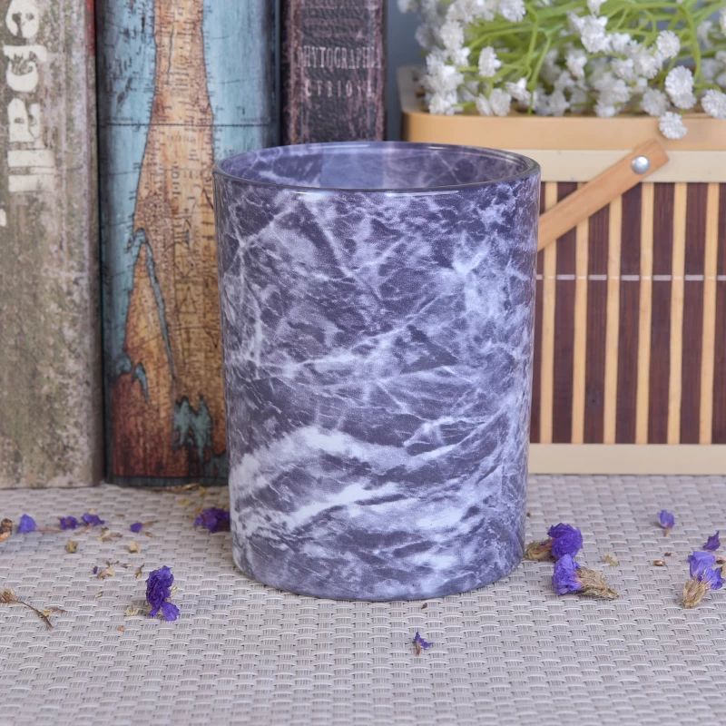 water painting marble effect glass candle holder 