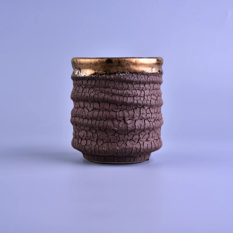 12oz Crack glazing ceramic candle jar with gold rim