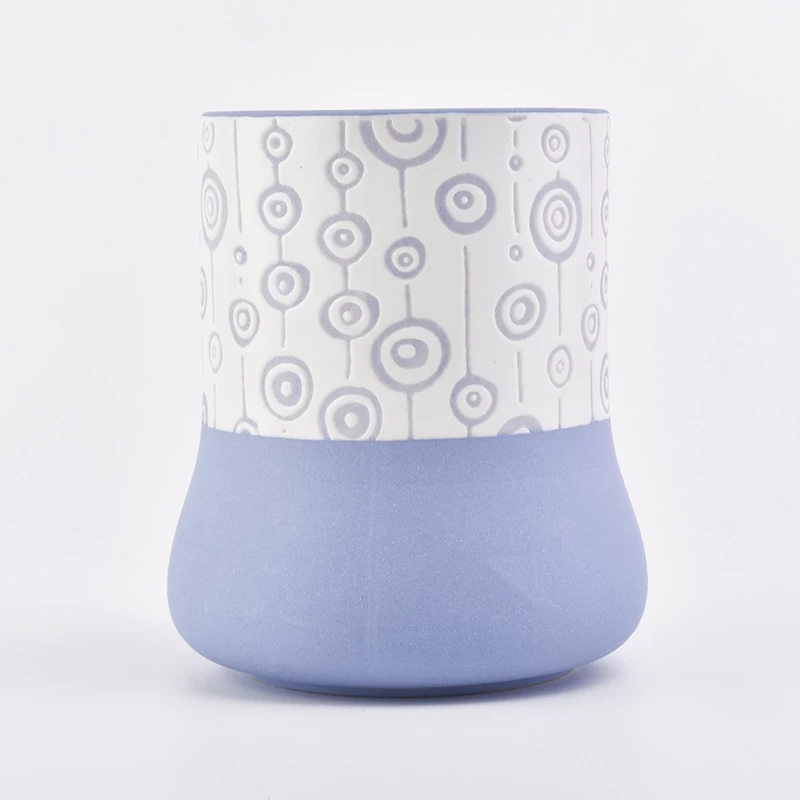 Ceramic candle jar blue and white color with unique pattern