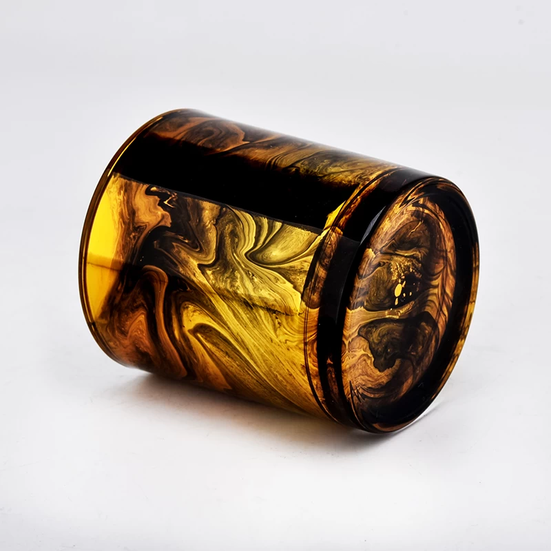 Luxury gold hand painting design glass candle jar supplier