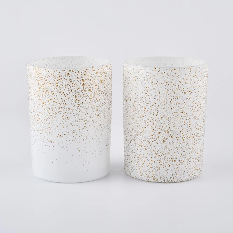 glossy white glass candle jars with gold painting
