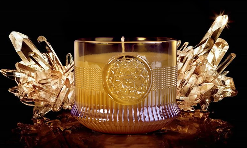 16oz 450ml luxury golden glass candle jars diamond embossed pattern inside electroplating finish