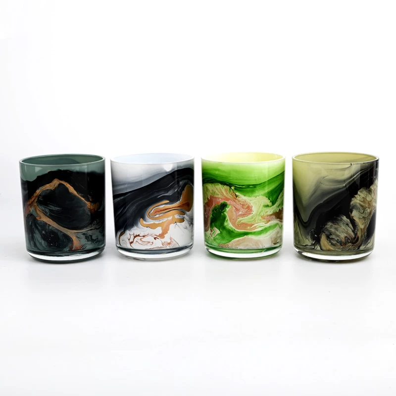 New 13oz hand painting luxury design glass candle jar supplier