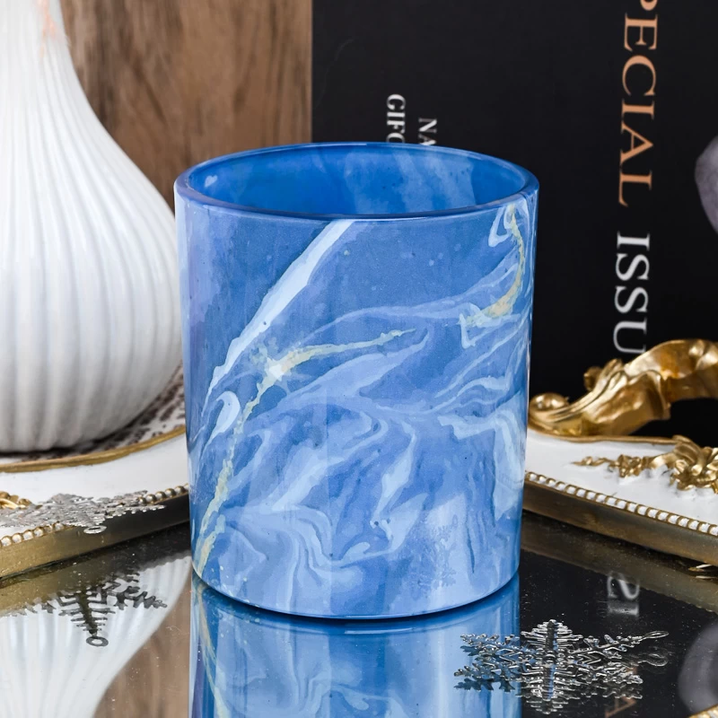 Unique Design Glass Candle Jars Blue color Candle Holder Wholesale