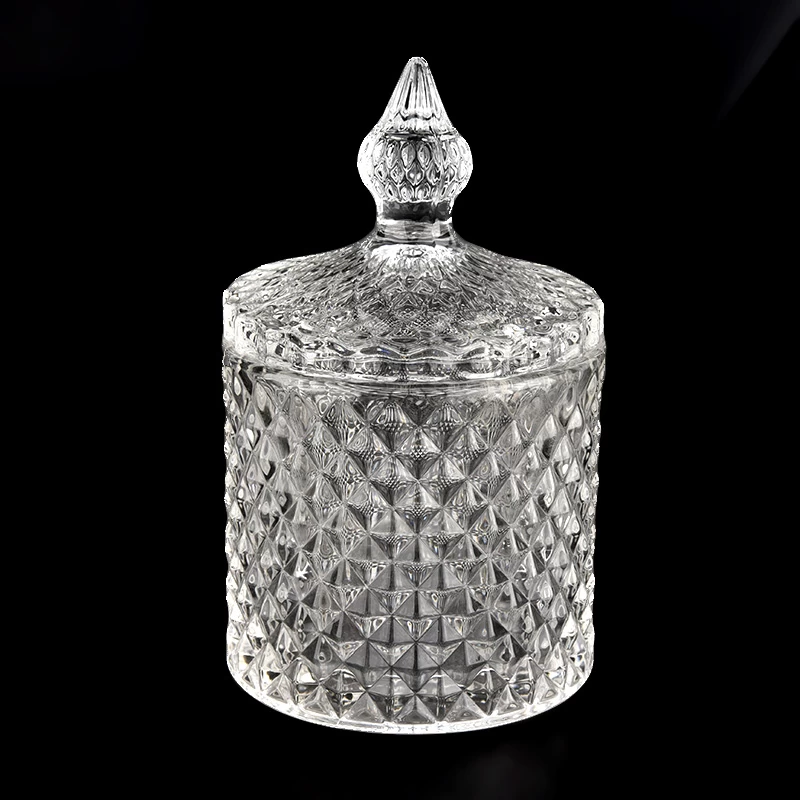Diamond Pattern Luxury Empty Glass Candle Jars With Lids