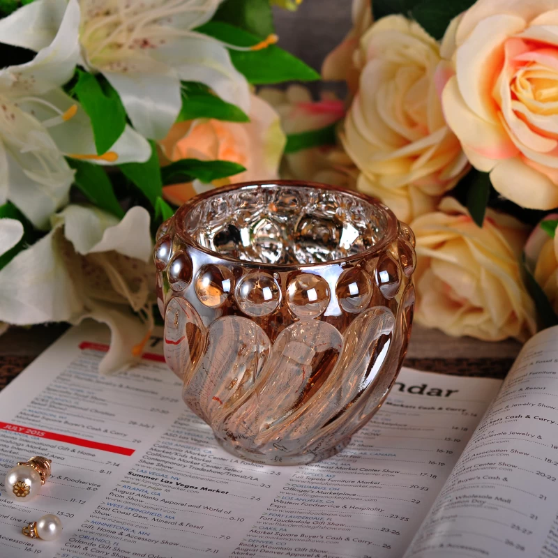 315ml Machine Made Color Sprayed Electroplated Glass Candle Holder for Wedding Decor
