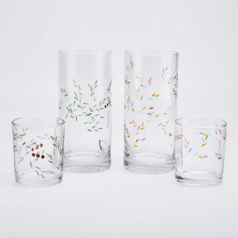 high glass cylinder candle holders with imprinted pattern 