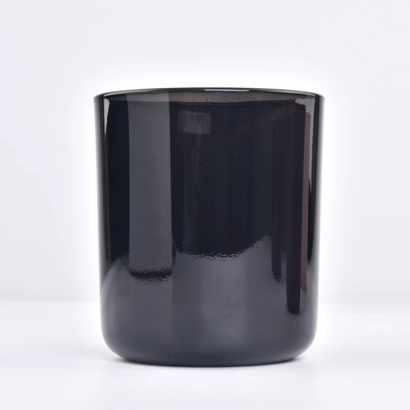 Transparent black glass candle jars with round bottom