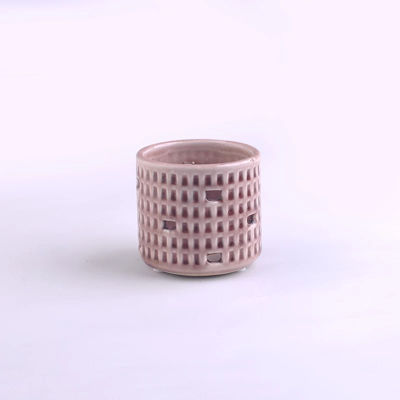 pink gridding ceramic candle holder