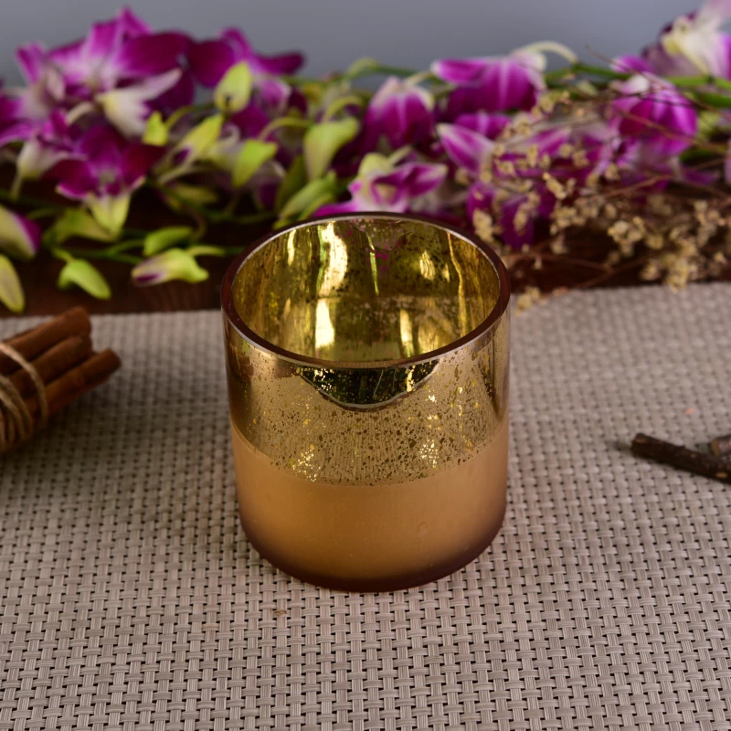 Plating half frosted gold round glass candle holder