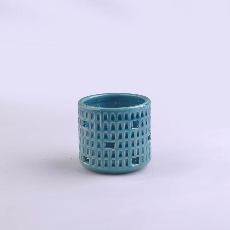 blue gridding ceramic candle holder