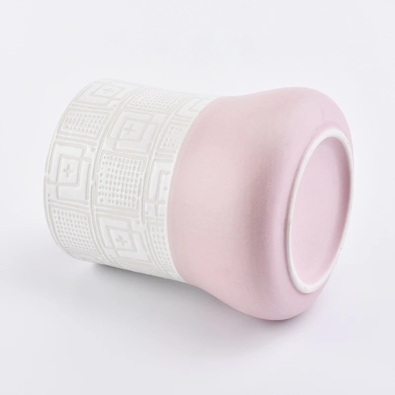 Ceramic Candle Holder-Solid Pink Bottom& Textured Top