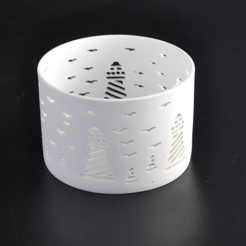 white ceramic house tealight holder