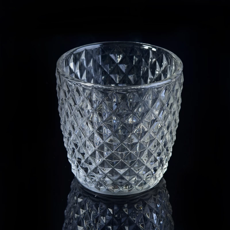 Popular 8OZ Diamond Pattern Glass Candle Holders