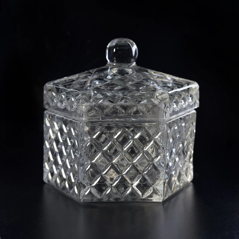 High White Luxurious Hexagonal Glass Candle Holders with Lids