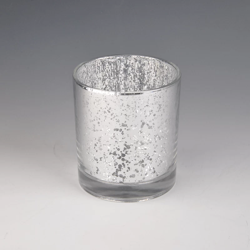 Mercury effect glass candle holder silver color 10 oz