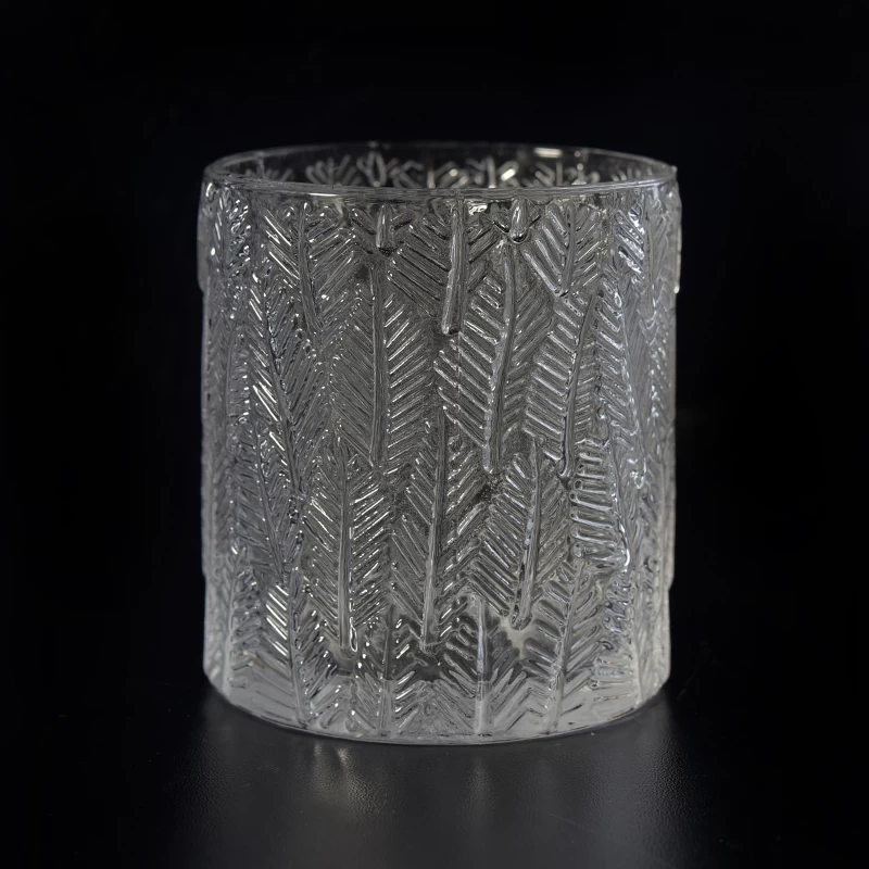 delicate clear glass candle holder with leaves pattern 8 oz wax capacity