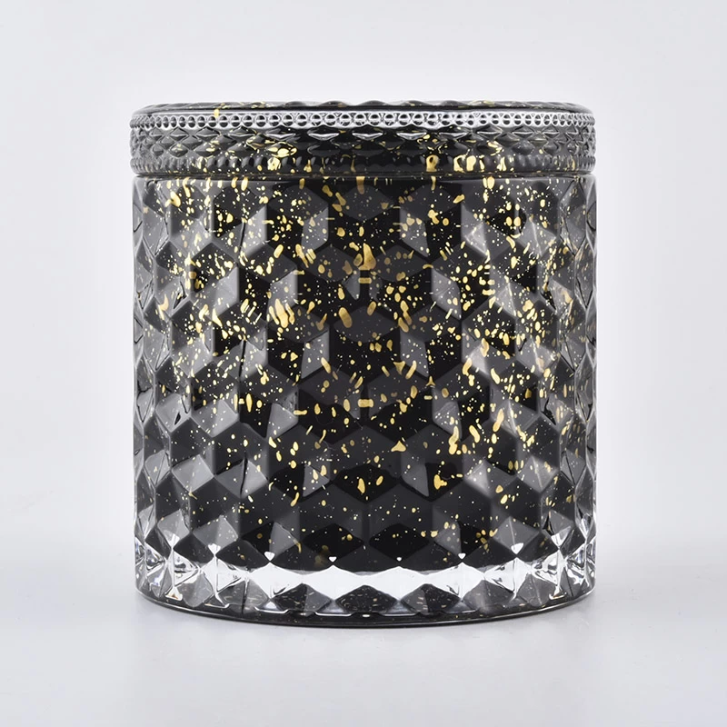 Black Geo Cut Glass Candle Jars With Lids
