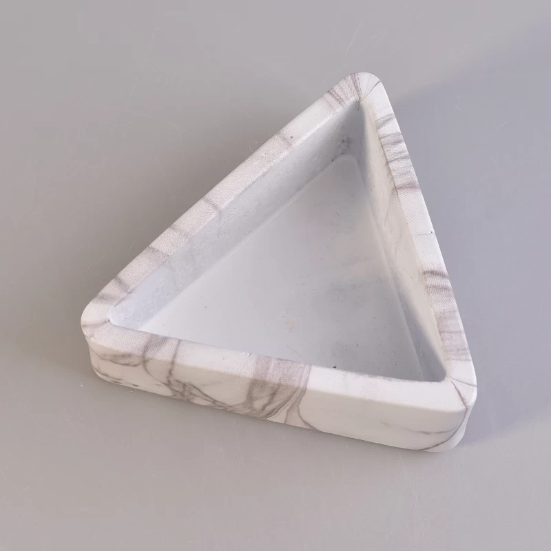 Triangle Shaped Concrete Candle Vessel with Water Printing Decoration