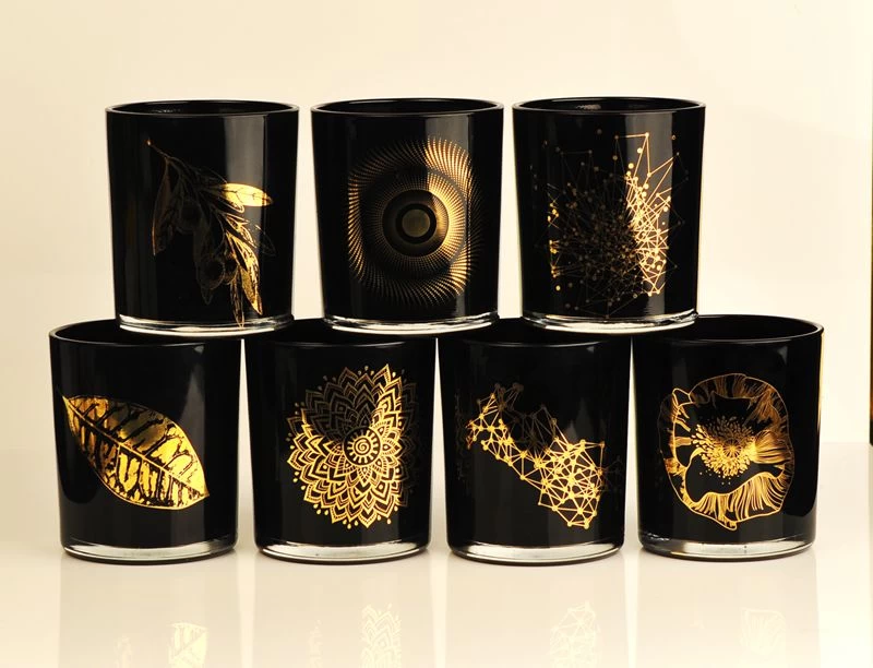 In stock wholesale glass cups custom printed candle jars black