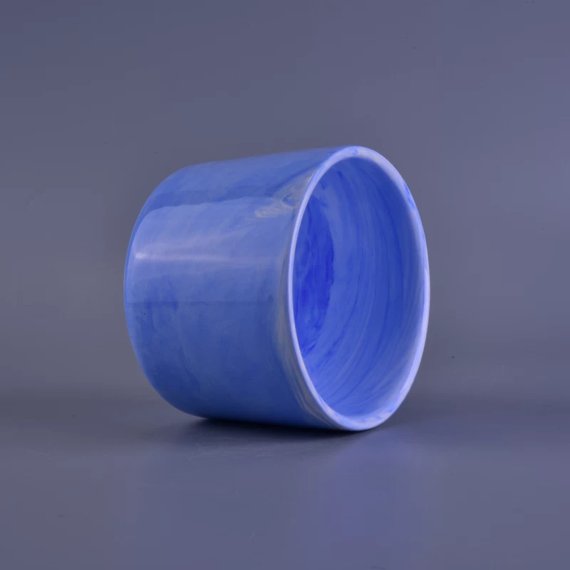 Wholesale Blue Cylinder Colored Glaze Ceramic Candle Jar 