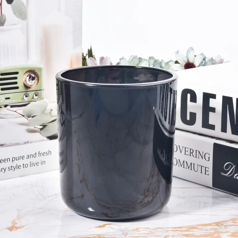 Transparent black glass candle jars with round bottom