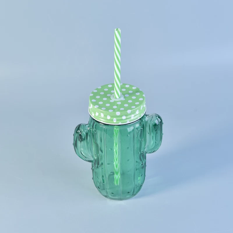 glass mason jar with handle and straw