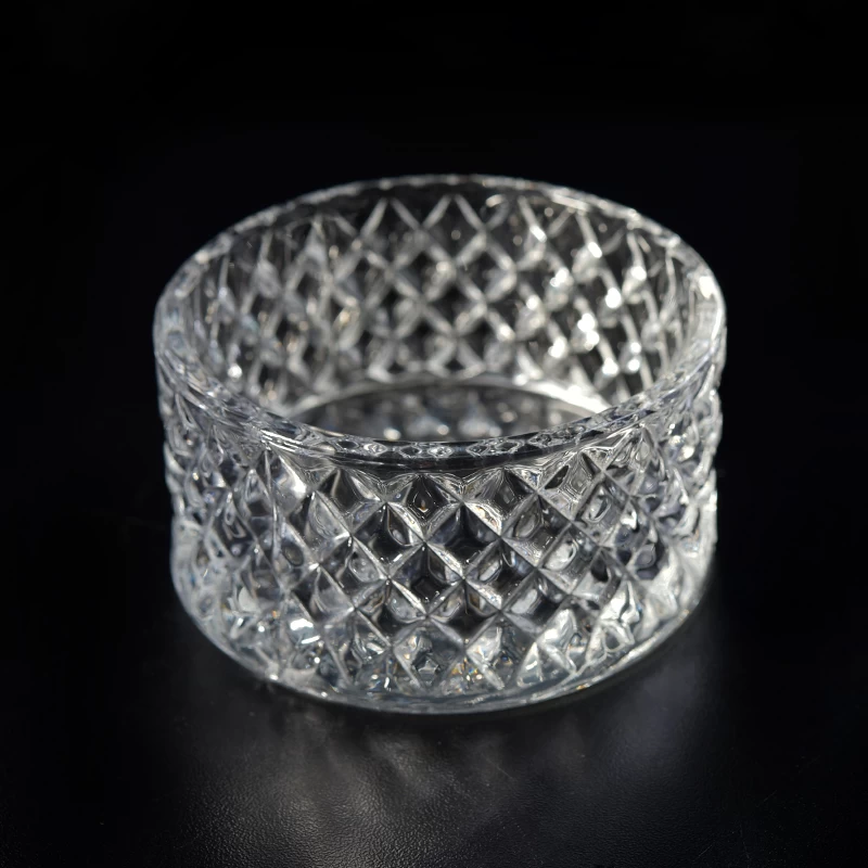 5oz votive glass candle holder with weave pattern 