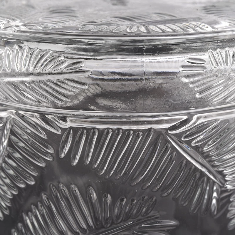 leaf embossed pattern clear glass candle jars with lid
