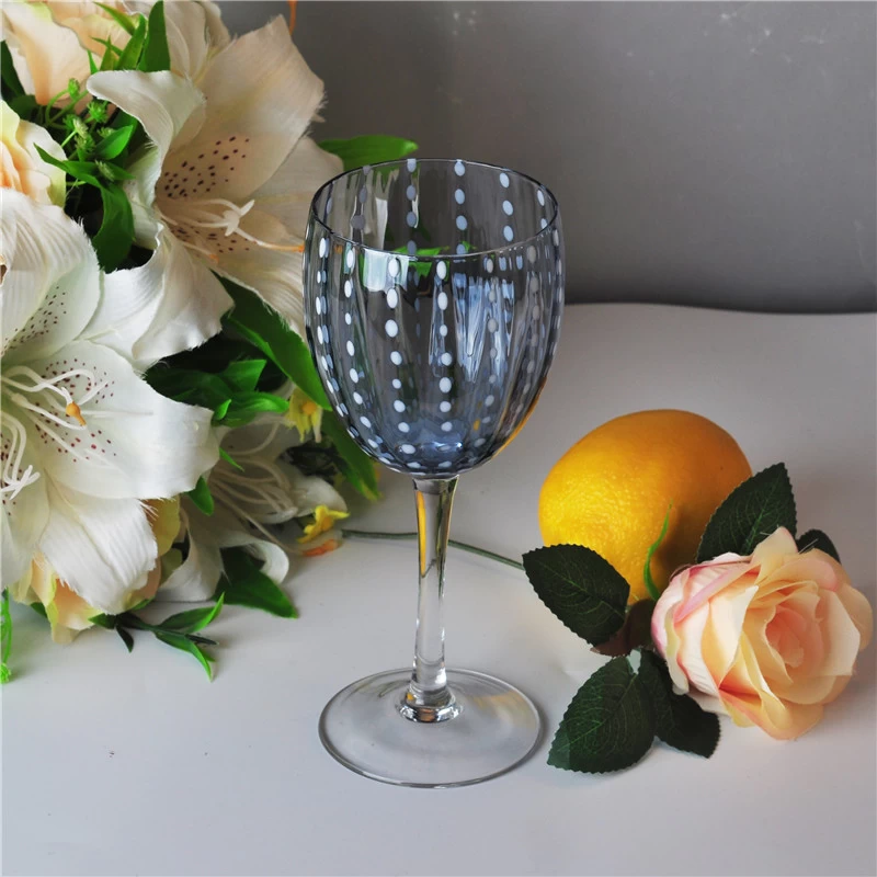 334ml Clear Mouth Blown Martini Stem Glass with Blue Dot