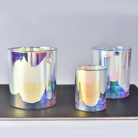 Rainbow effect glass candle holder 