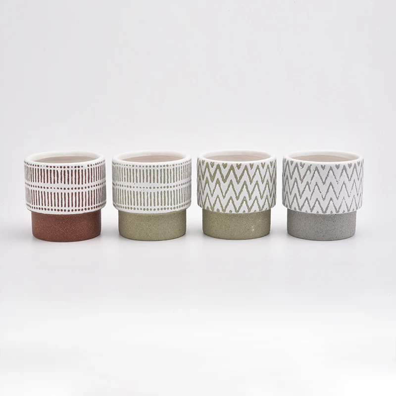 Wider mouth ceramic candle jars with unique pattern for home candle making