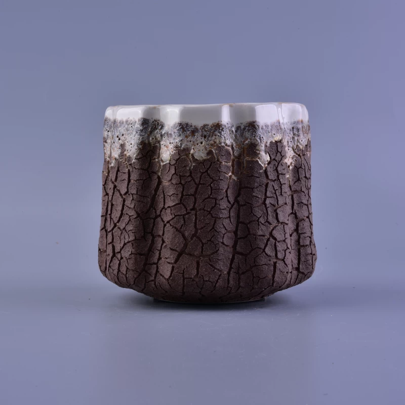 bark decoration ceramic candle jar