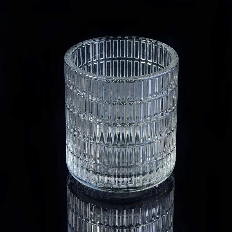 Stripe debossed clear cylinder glass candle jar wholesale