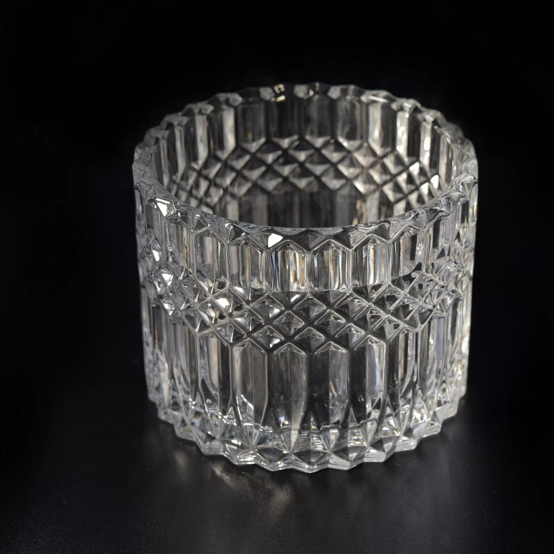 Luxury diamond embossed glass candle jar