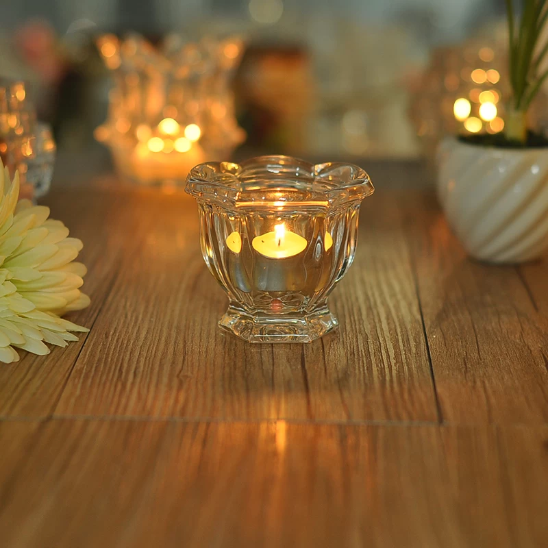 Flower Design Clear Glass Candle Holder