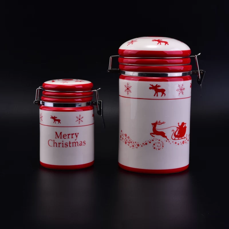Ceramic Storage Jar with Clip for Christmas