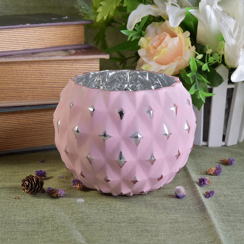 Diamond Shaped Matte Pink Painted Glass Candle Holders