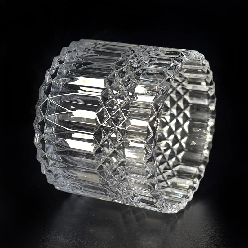 Luxury diamond embossed glass candle jar