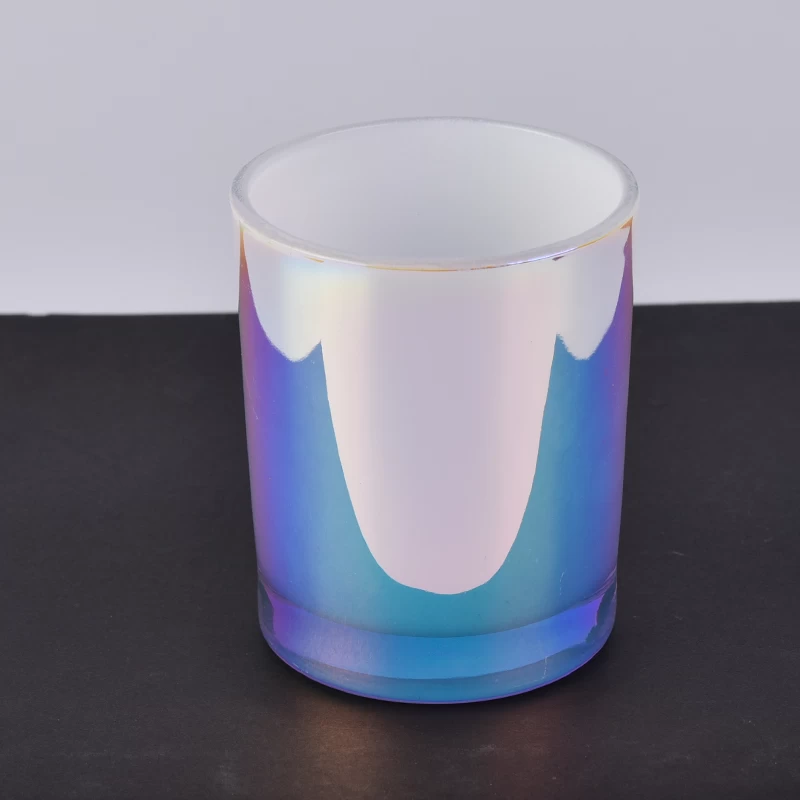 Holographic iriscendent colored glass candle containers wholesale